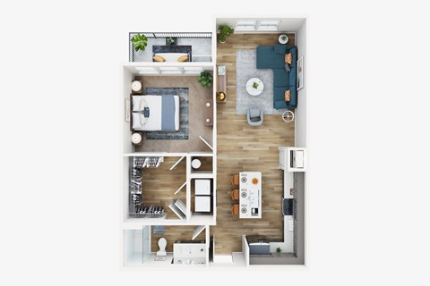 Floor plan for 1 bed, 1 bath, 743 sqft